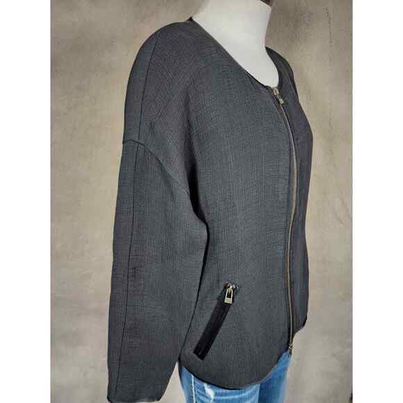 Eileen Fisher Woman's Boxy Silk Blend Black Blazer Zip Jacket No Collar Size M - Picture 4 of 13